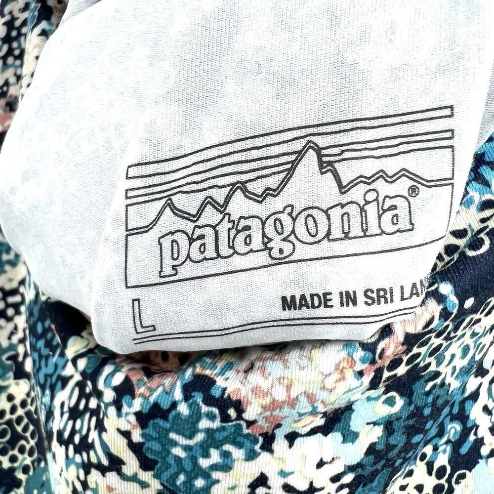 Patagonia Magnolia Spring Blue Black Floral Twist Back Dress Womens Large - Picture 8 of 8